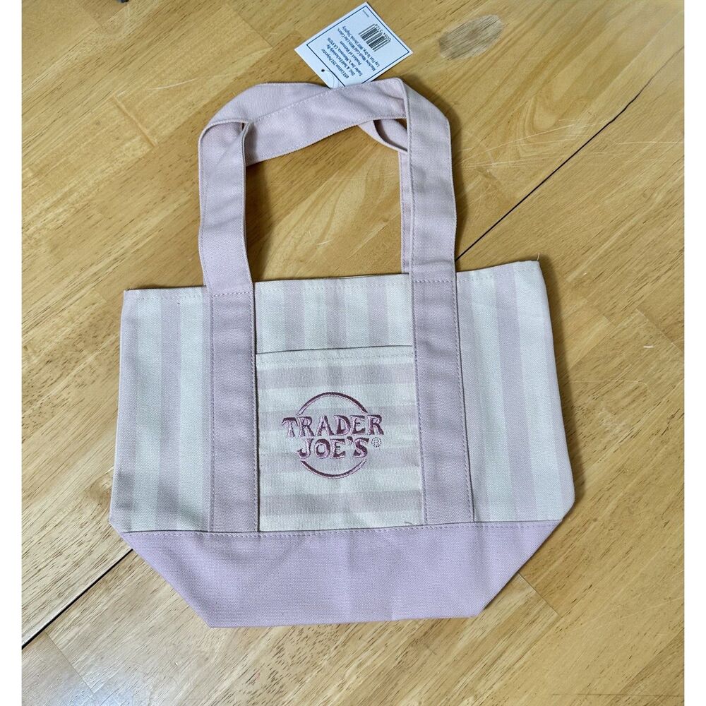 Trader Joe's Pastel Striped Canvas Tote Bag SINGLE NWT Pink 2026 Limited Edition